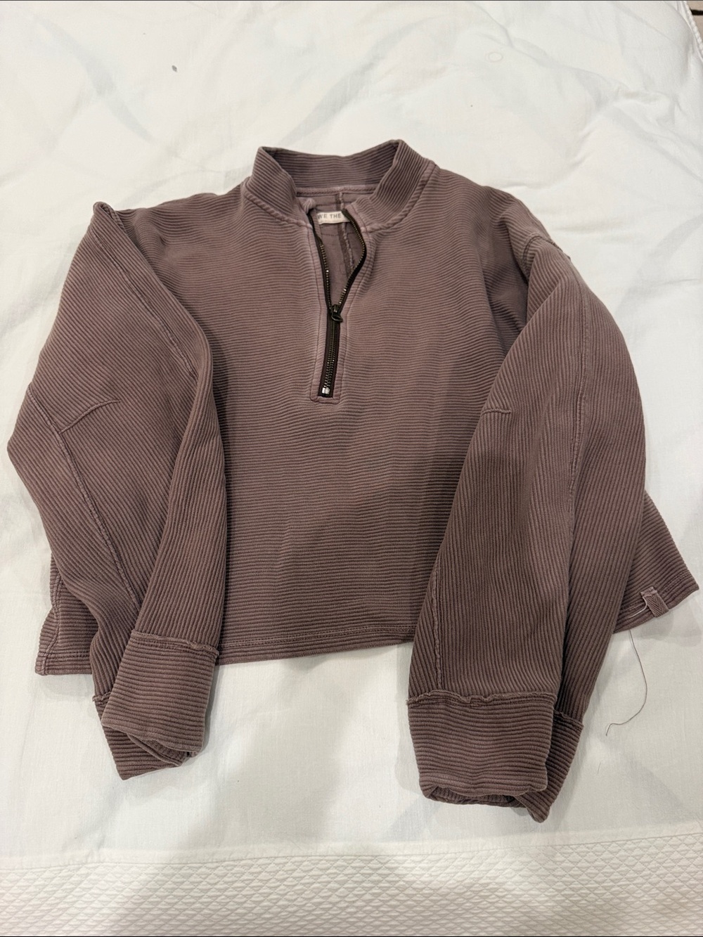 We The Free Ribbed Half-Zip Sweater in Mauve